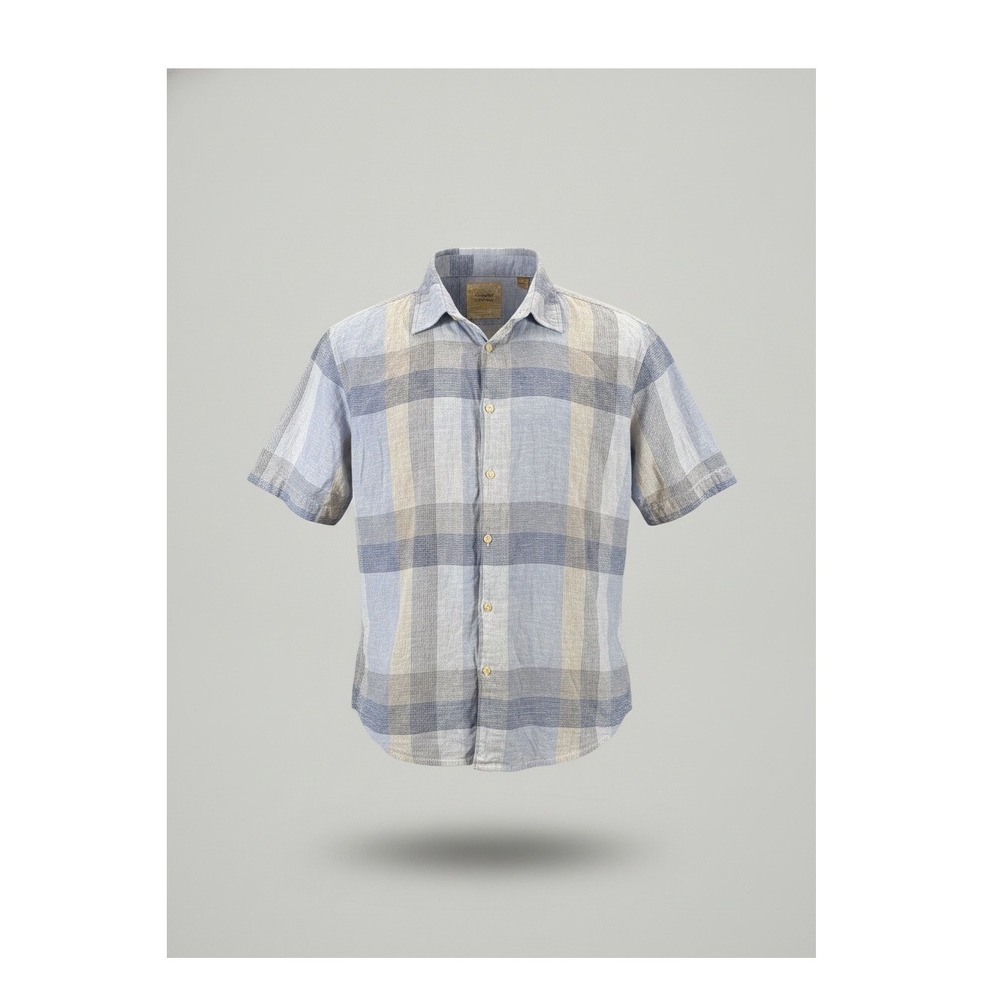 Tasso Elba Island Mens Blue Plaid Short Sleeve Button Down Shirt XL